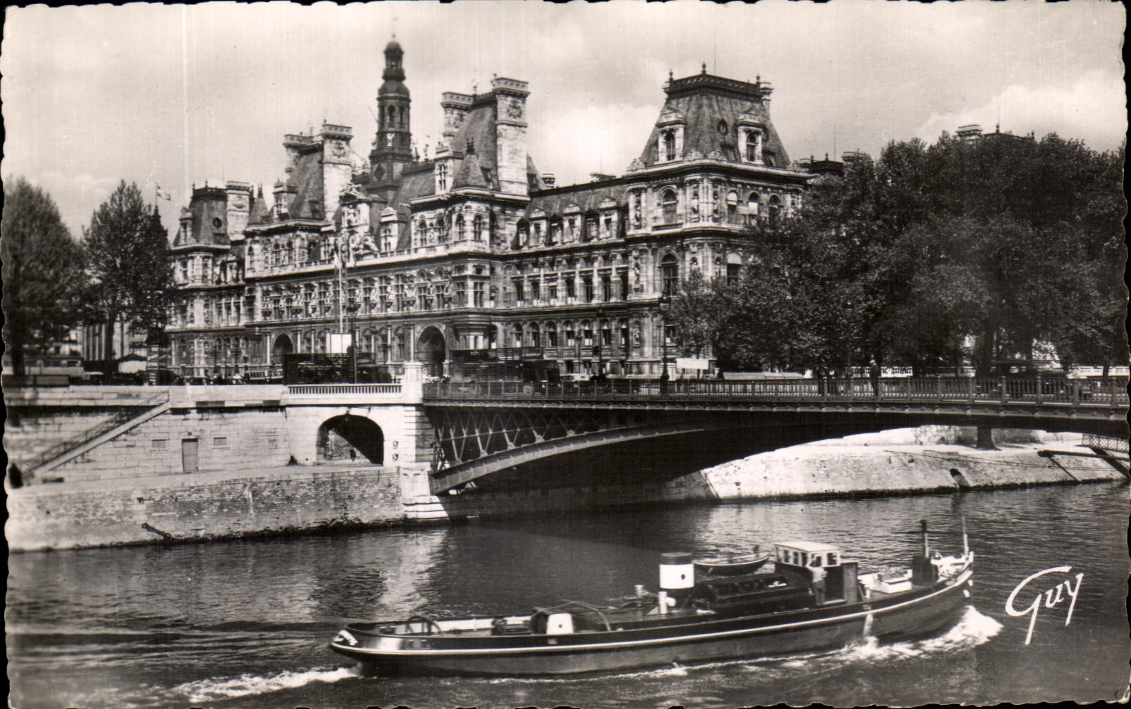 CPA Paris Et Ses Merveilles L'Hotel De Ville Et Le Pont D'Arcole Peniche 