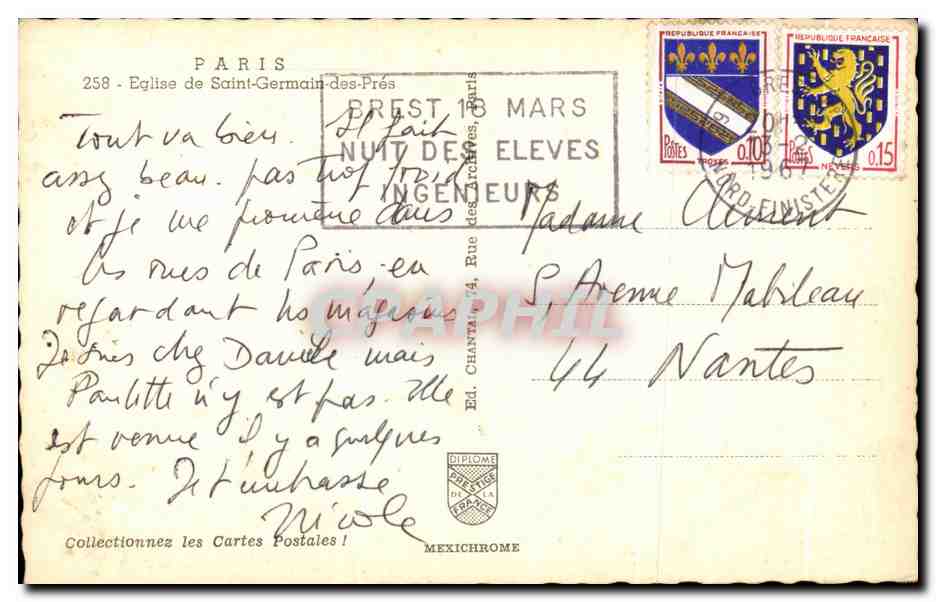 CPA Paris Eglise de Saint Germain des Pres — Verso