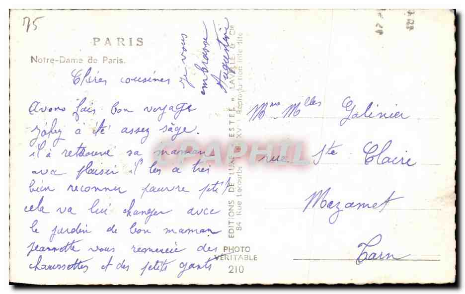 CPA Paris Notre Dame de Paris — Verso