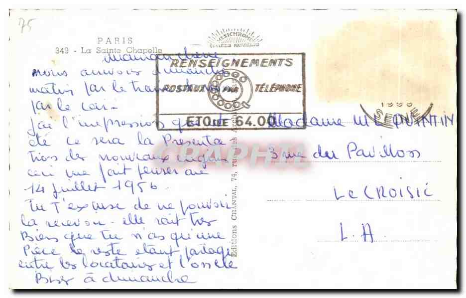 CPA Paris La Sainte Chapelle — Rückseite