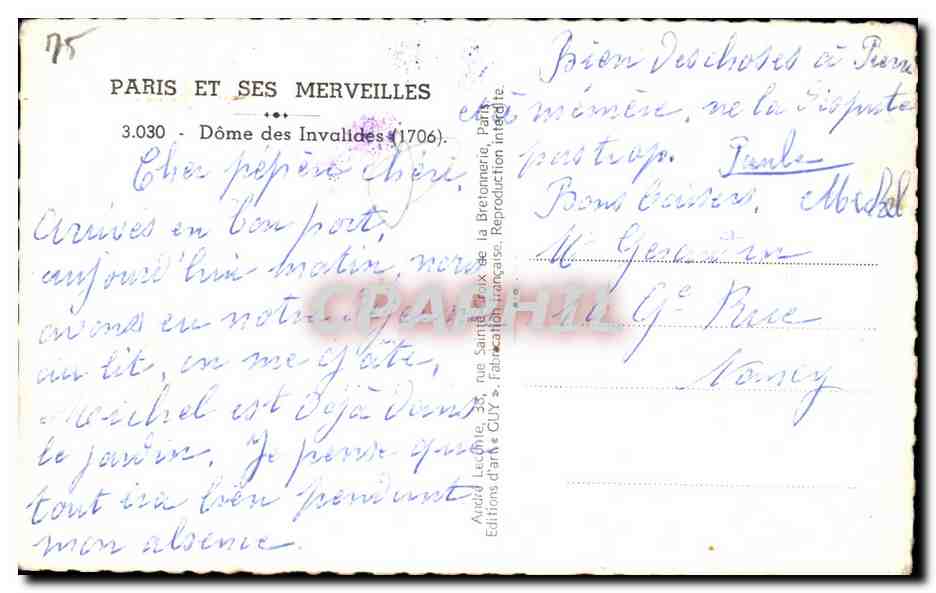 CPA Paris Et Ses Merveilles Dome des Invalides — Verso