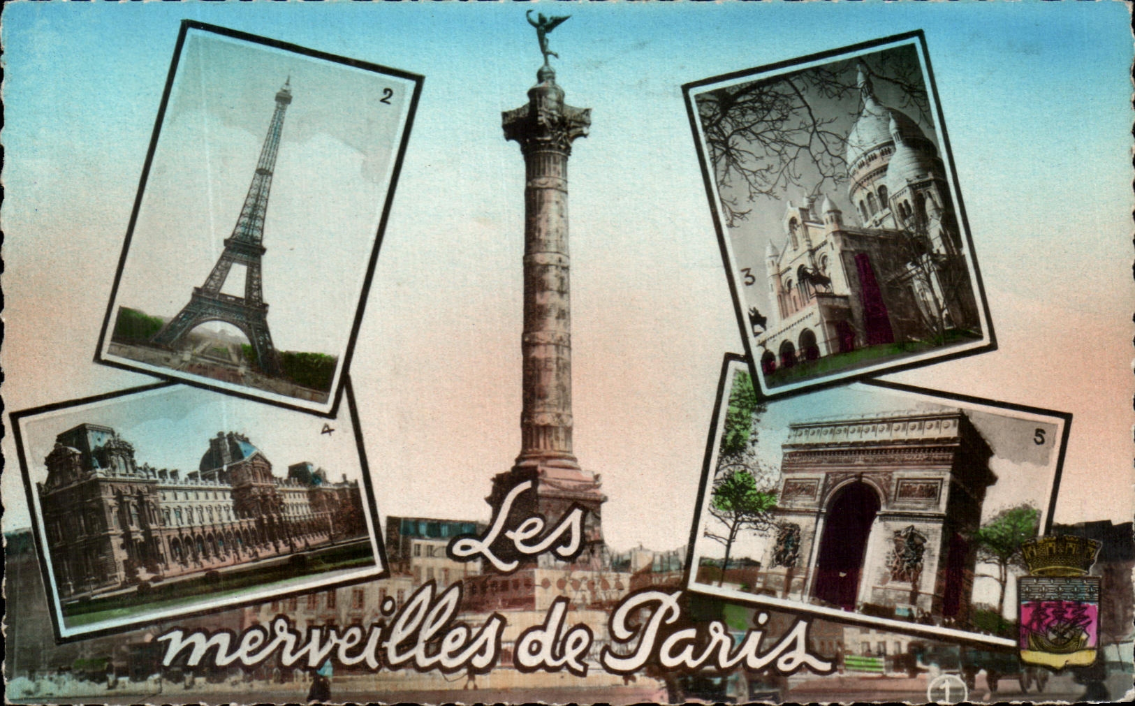 Les merveilles de Paris — Colonne de la Bastille, Tour Eiffel, Sacré-Cœur, Pavillon de Rohan, Arc de Triomphe — éditeur non visible