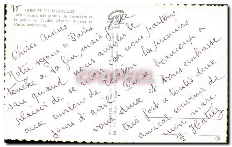 CPA Paris Et Ses Merveilles Bassin des jardins du Trocadero et le palais de Chaillot  — Verso