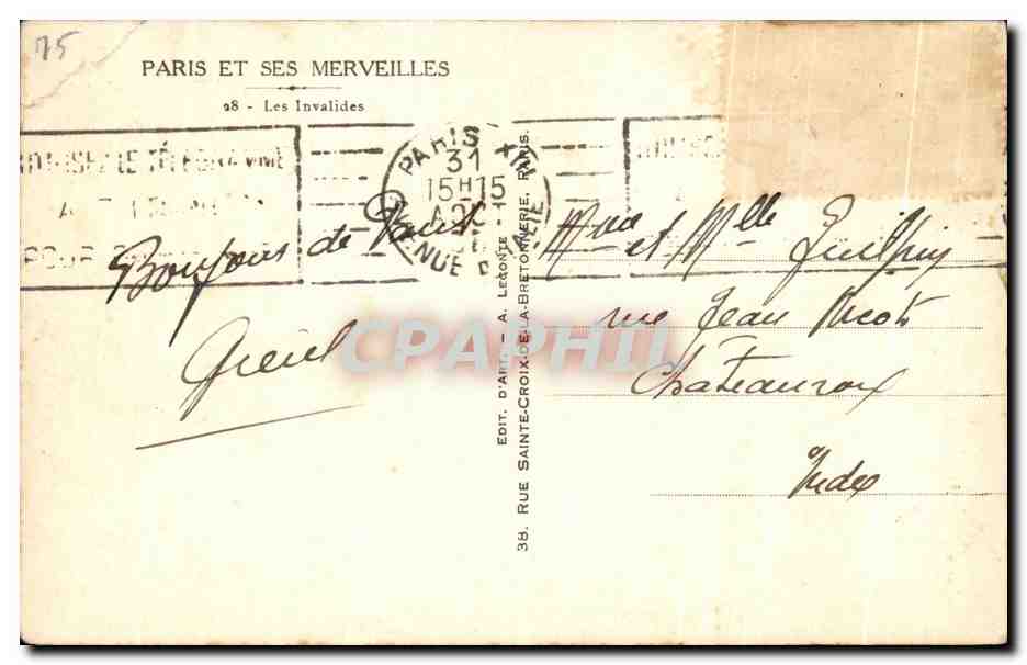CPA Paris Et Ses Merveilles Les Invalides — Rückseite