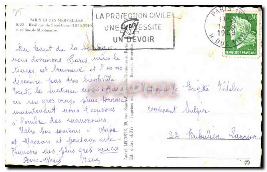 CPA Paris Et Ses Merveilles Basilique du Sacre Coeur Colline de Montmartre — Rückseite