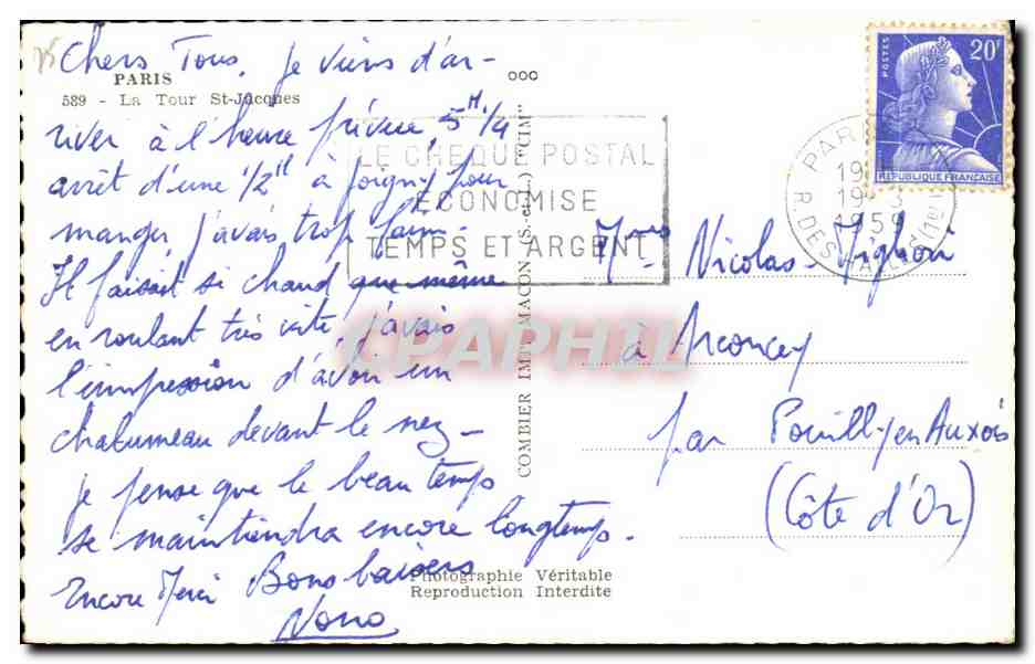 CPA Paris La Tour St Jacques — Verso