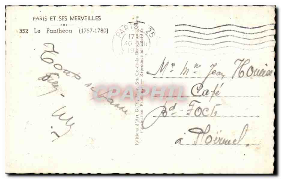 CPA Paris Et Ses Merveilles Le Pantheon — Rückseite