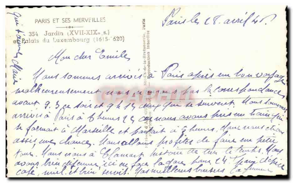 CPA Paris Et Ses Merveille et Palais du Luxembourg — Verso