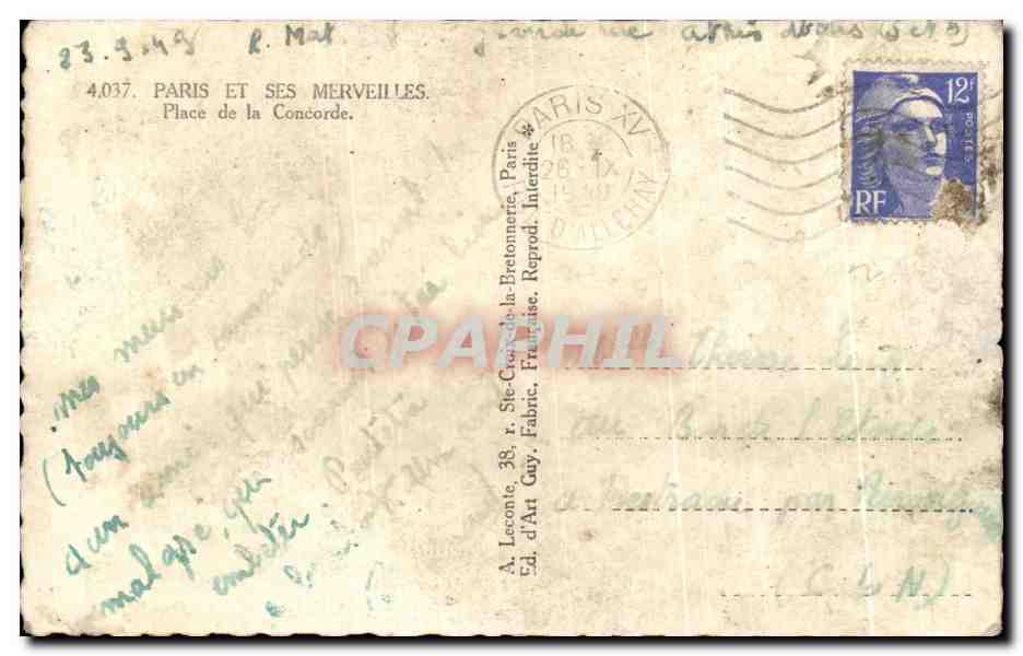 CPA Paris Et Ses Merveilles Place de la Concorde — Verso