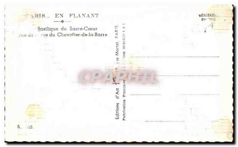 Cartolina d'epoca Parigi In Giro Basilica del Sacro Cuore delle rue du Chevalier de la Barre — Verso