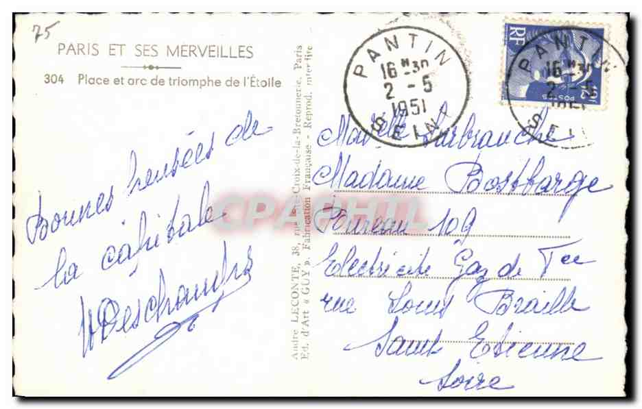 CPA Paris Et Ses Merveilles Place et Arc de triomphe de l'Etolle — Rückseite