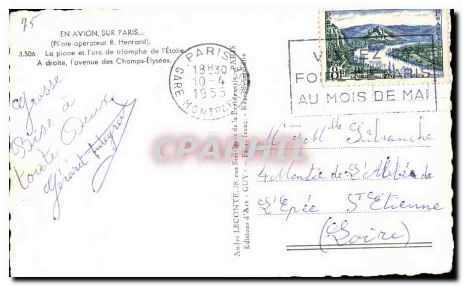 CPA En Avion Sur Paris La place et l'arc de triomphe de l'Etolle A droite l'avenue des Champs Elysees — Rückseite