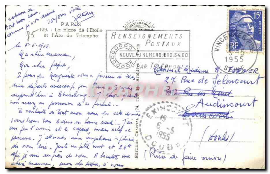 CPA Paris La place de l'Etolle et l'Arc de Triomphe — Rückseite