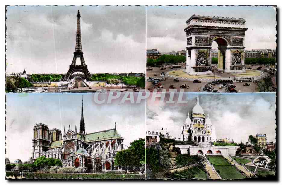 CPA Paris Et Ses Merveilles La tour Eiffel Arc de triomphe Notre Dame Sacre Coeur 