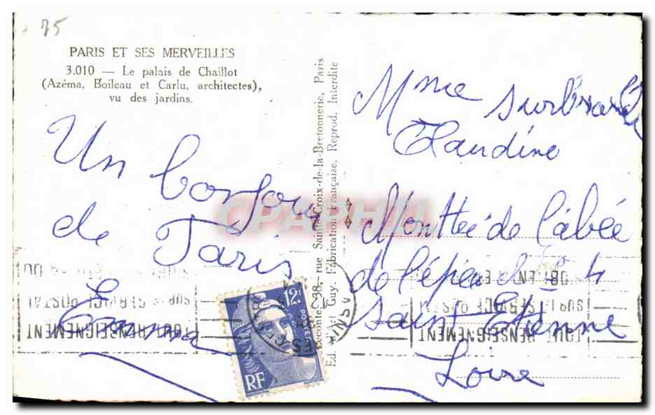CPA Paris Et Ses Merveilles Le palais de Chaillot vu des jardins — Rückseite