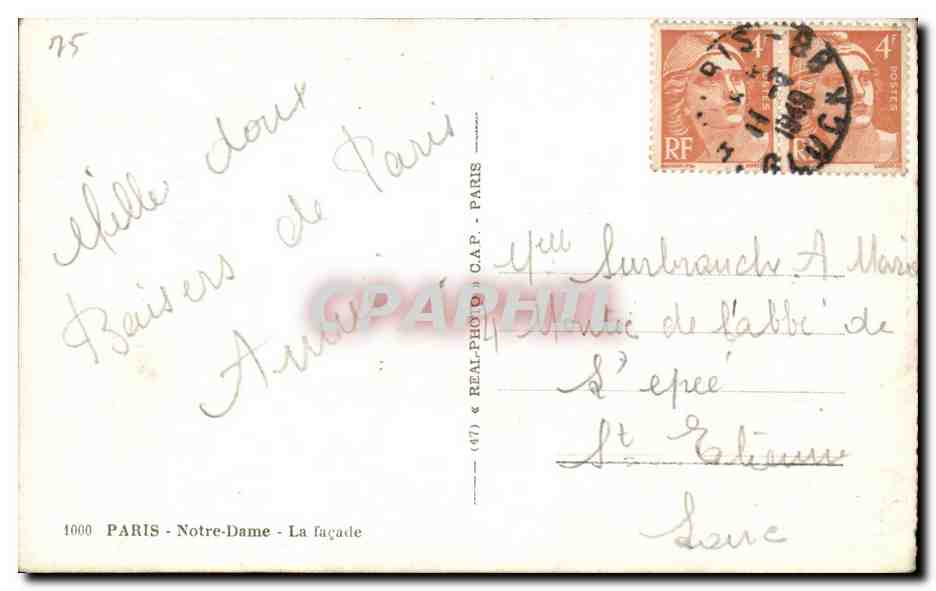 CPA Paris Notre Dame La facade — Verso