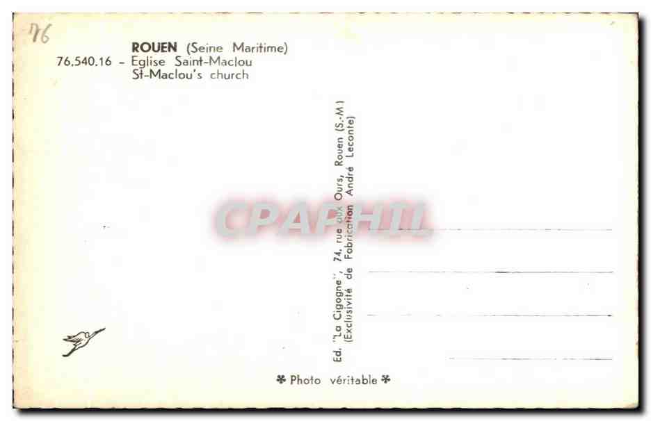 CPA Rouen Eglise Saint Maclou — Verso