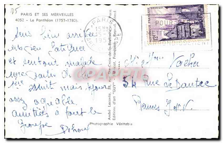 CPA Paris Et Ses Merveilles Le Pantheon — Rückseite