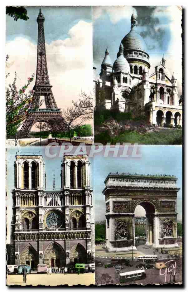 CPA Paris Et Ses Merveilles La tour Eiffel du Sacre Coeur de Montmartre Notre Dame