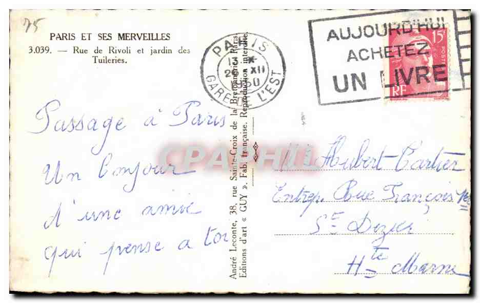 CPA Paris Et Ses Merveilles Rue de Rivoli et jardin des Tuileries — Rückseite