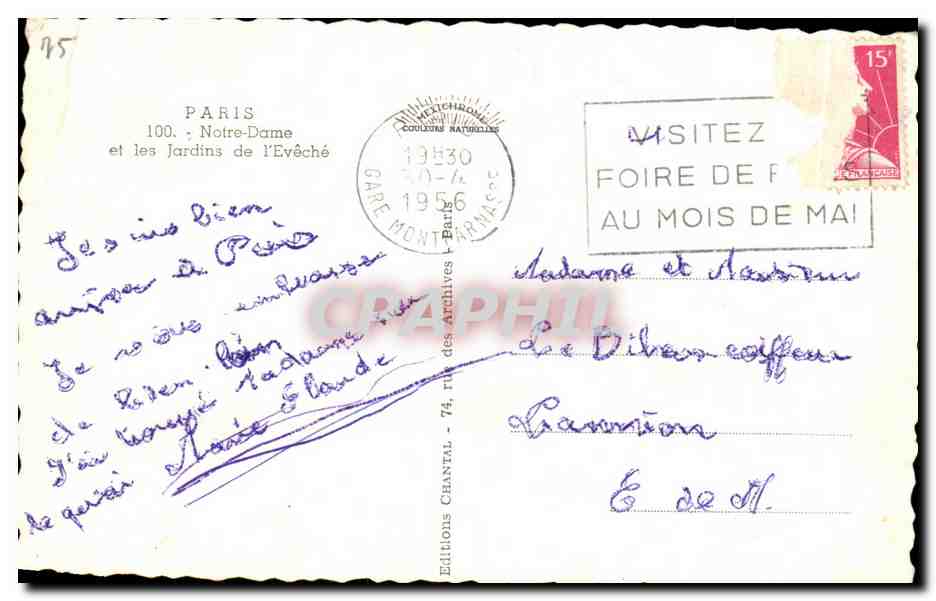 CPA Paris Notre Dame et les Jardins de l'Eveche — Rückseite
