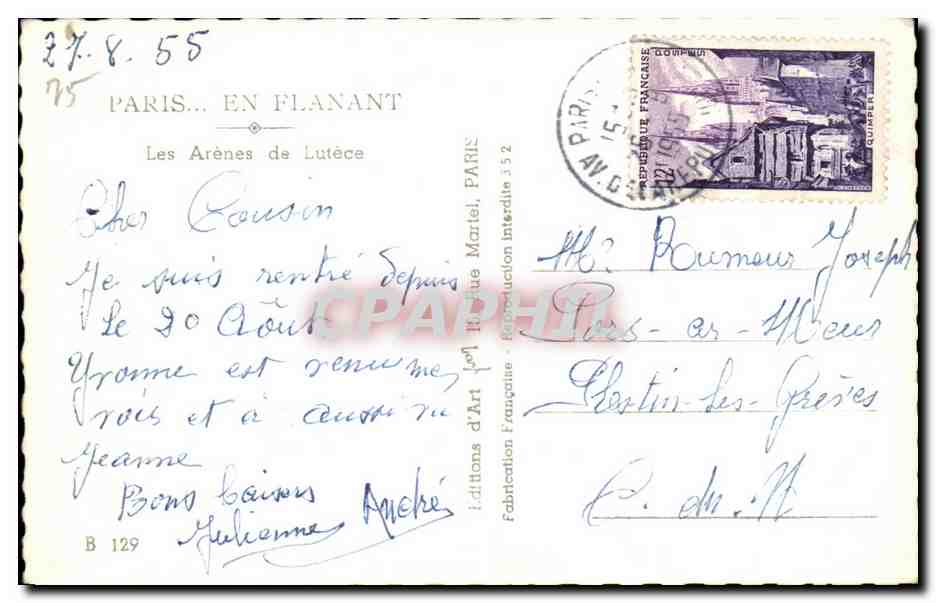 CPA Paris En Flanant Les Arenes de Lutece — Verso