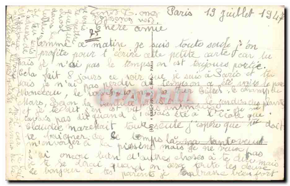 CPA Paris L'Hotel De Ville — Rückseite