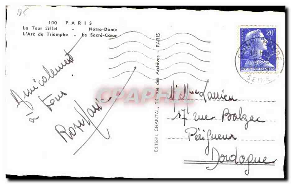 Paris — Tour Eiffel, Notre-Dame, Arc de Triomphe, Sacré-Cœur — Chantal — Verso