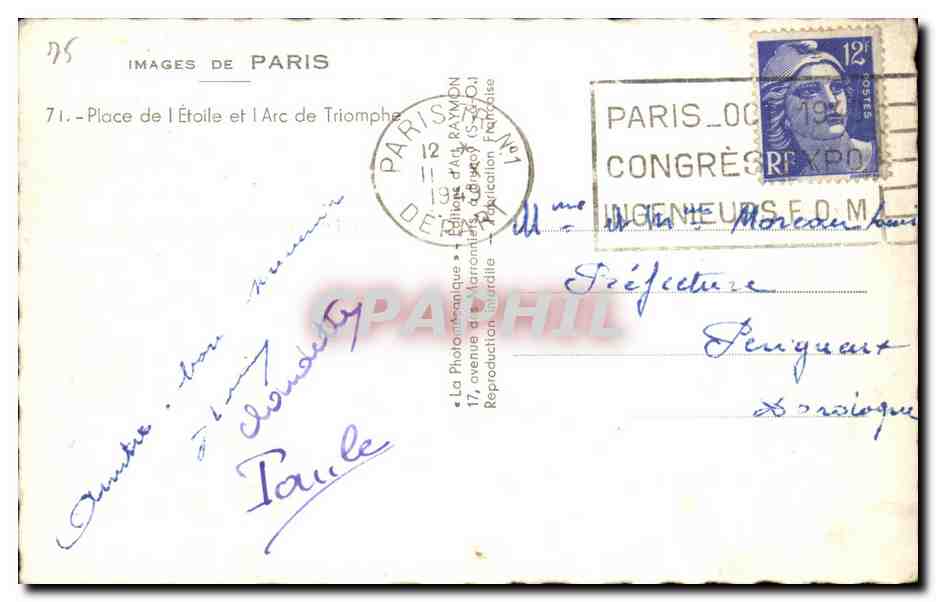 CPA Images De Paris Place de l'Etoile et l Arc de Triomphe — Rückseite