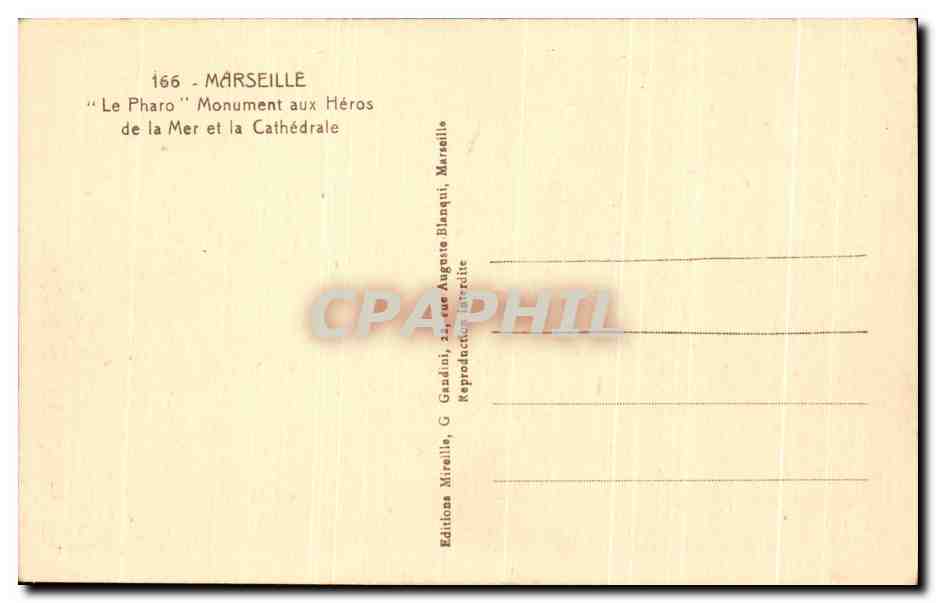 CPA Marseille Le Pharo Monument aux Heros de la Mer et la Cathedrale — Verso