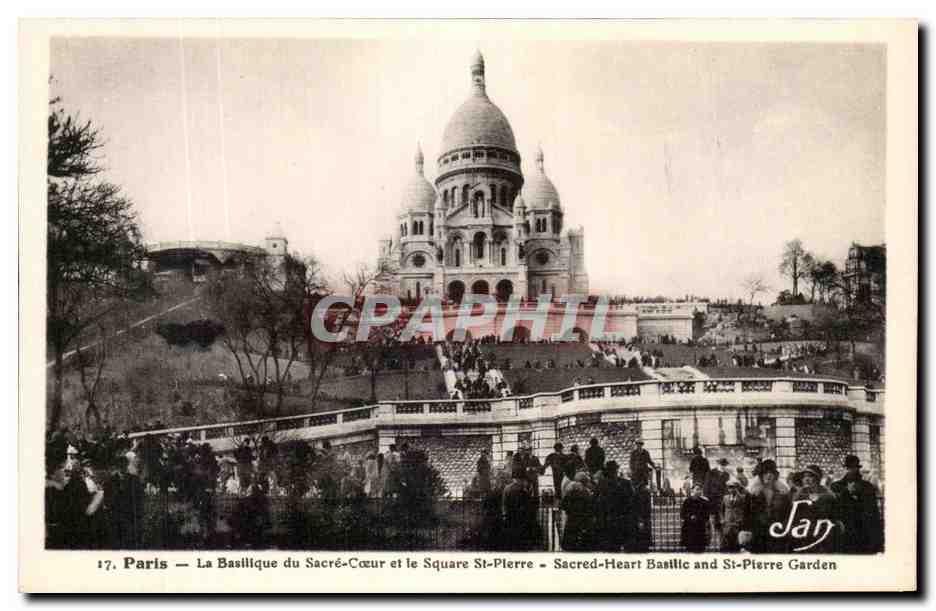 CPA Paris La Basilique du Sacre Coeur et le Square St Pierre