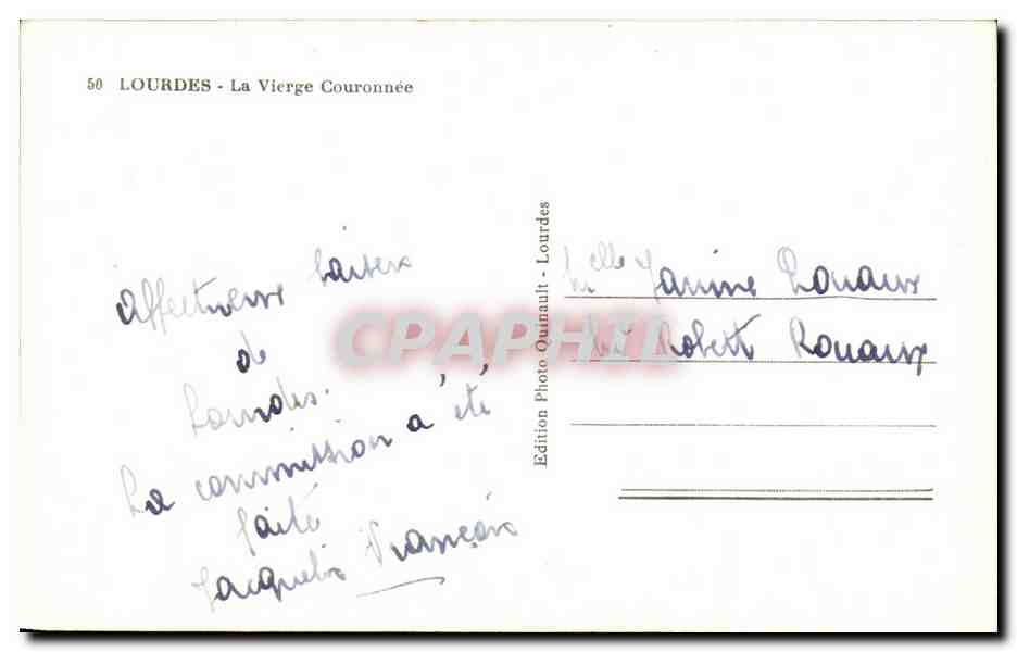 CPA Lourdes La Vierge Couronnee — Verso