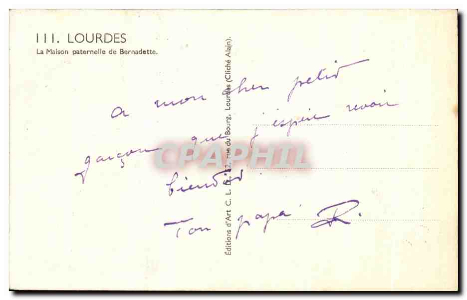 CPA Lourdes Maison Paternelle de Bernadette — Verso