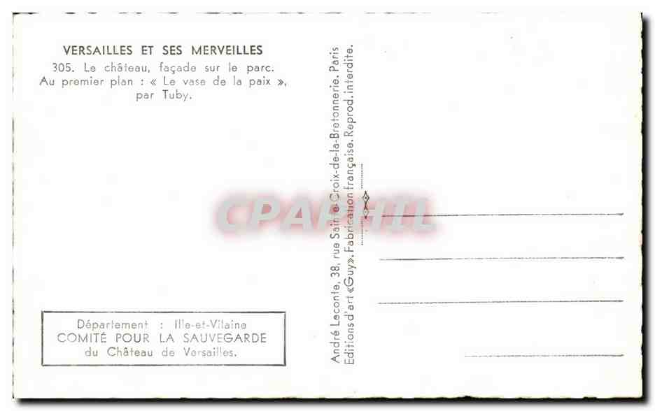 CPA Versailles et Ses Merveilles Le Chateau Facade sur le Parc Au Premier Plan Le Vase de la Paix Par Tuby — Verso