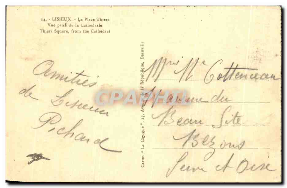 Lisieux — Vue prise de la Cathédrale — Cartes 'La République', Dauville — Rückseite
