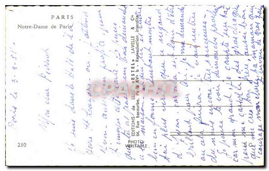 CPA Paris Notre Dame De Paris — Verso
