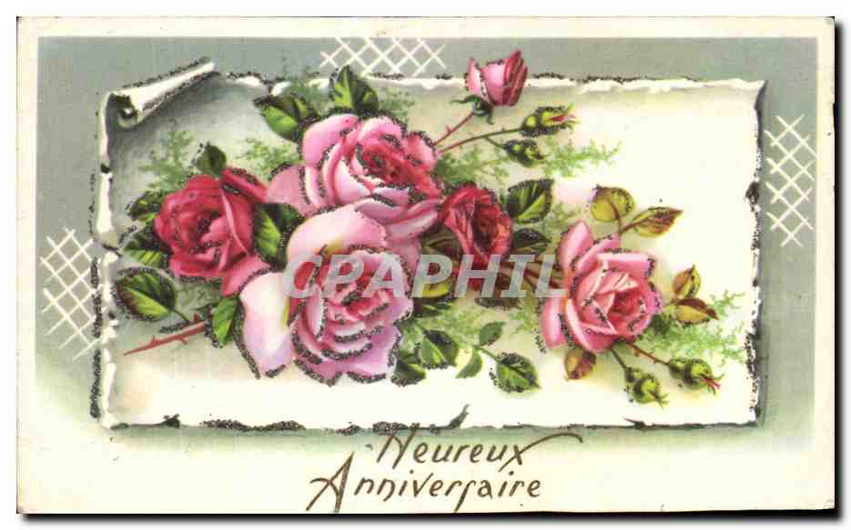 CPA fantaisie Fleurs Heureux Anniversaire