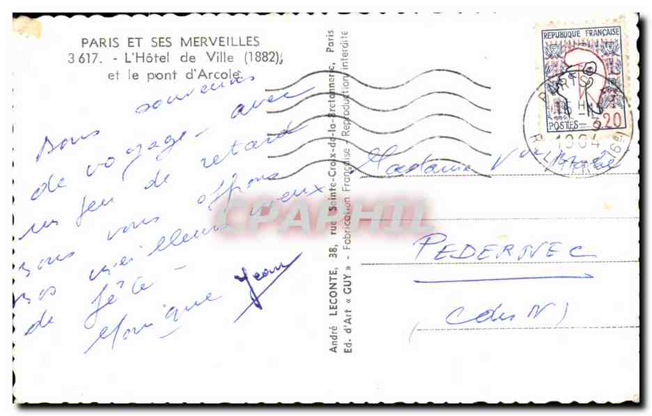 CPA Paris Et Ses Merveilles L'Hotel de Ville et le Pont d'Arcole — Verso