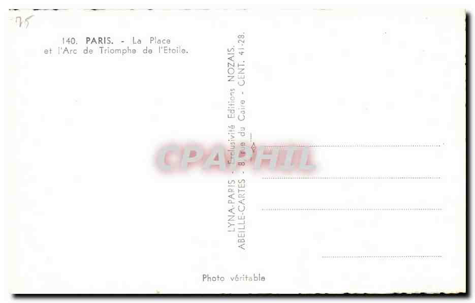 CPA Paris La Place et L'Arc de Triomphe de L'Etoile — Rückseite