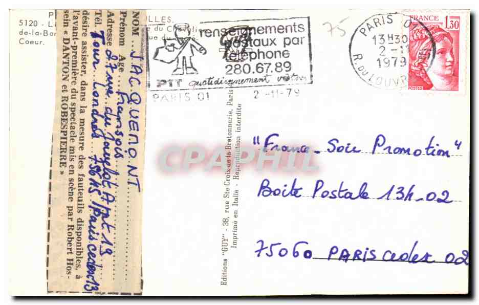 Montmartre — rue des Saules — vista de la basílica del Sagrado Corazón — editor GUY, n° 75060 — Reverso