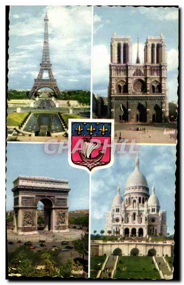 CPSM Paris Tour Eiffel Notre Dame Arc de triomphe Sacre Coeur montmartre