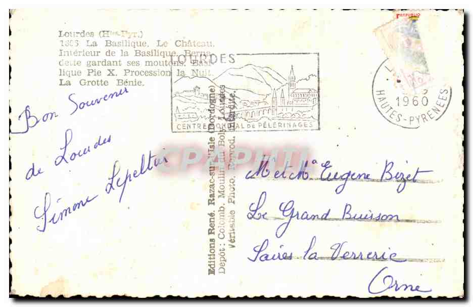 CPSM Lourdes — Verso
