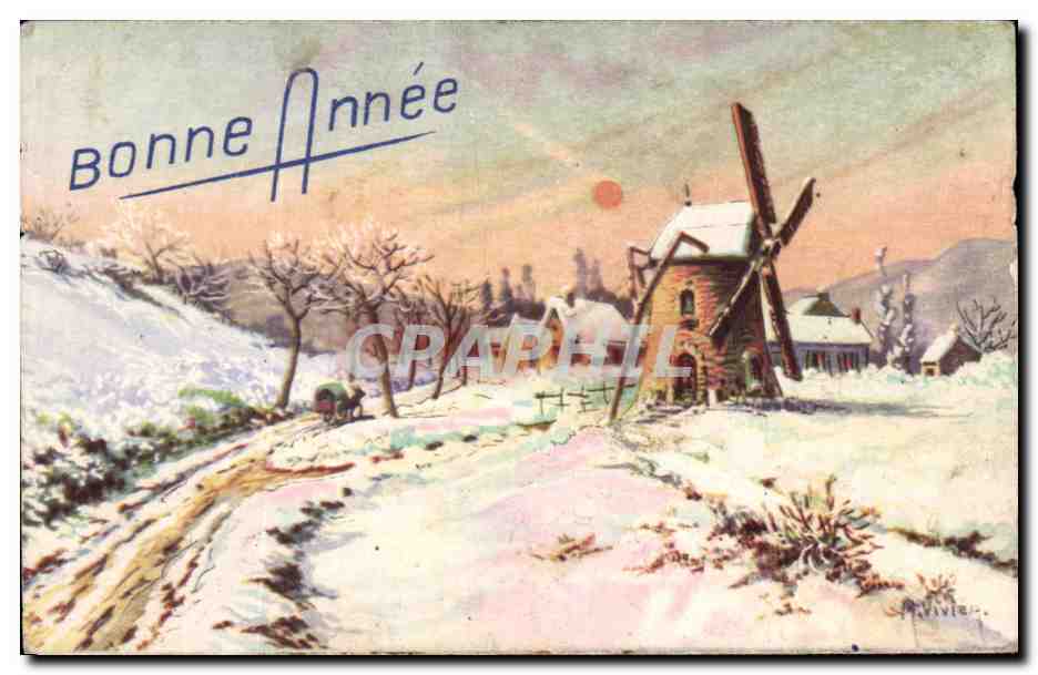 CPA Fantaisie Bonne Annee Moulin 