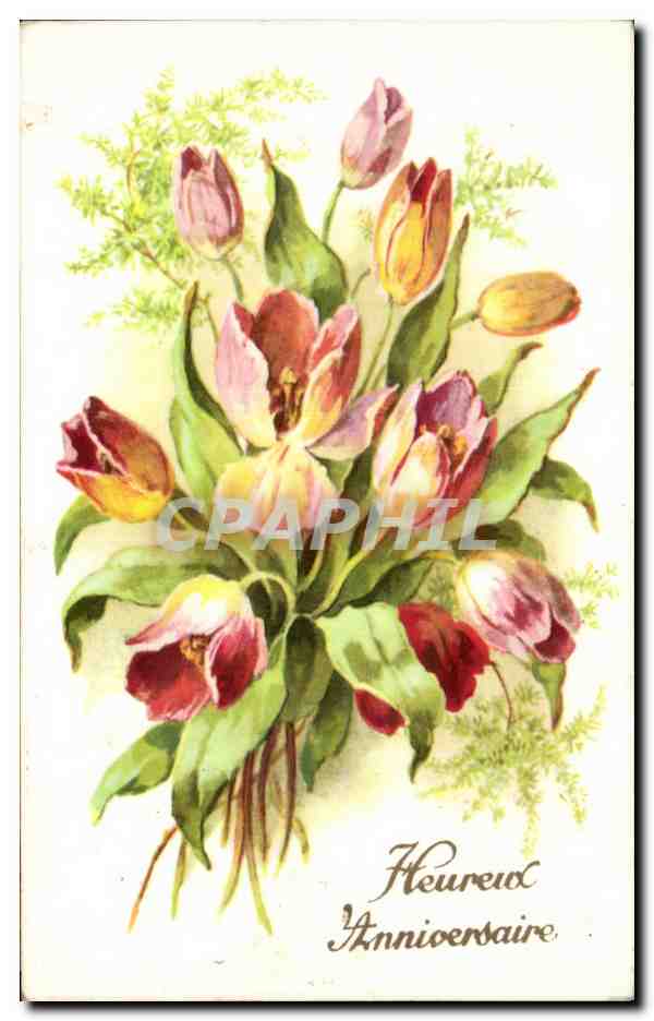 CPSM Fantaisie Fleurs Heureux Anniversaire