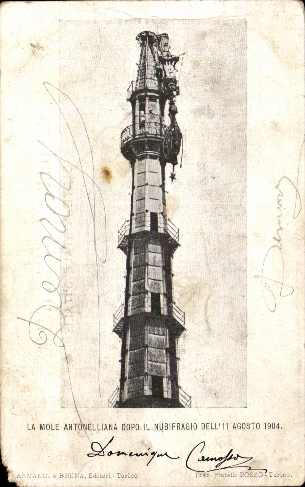 CPA La Mole antonelliana Copo il Nubifragio Dell 11 agosto 1904