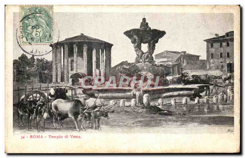 CPA Roma Tempio di Vesta Attekage de boeufs 
