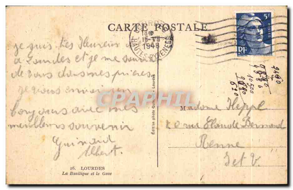CPA Lourdes La Basilique Et Le Gave — Verso