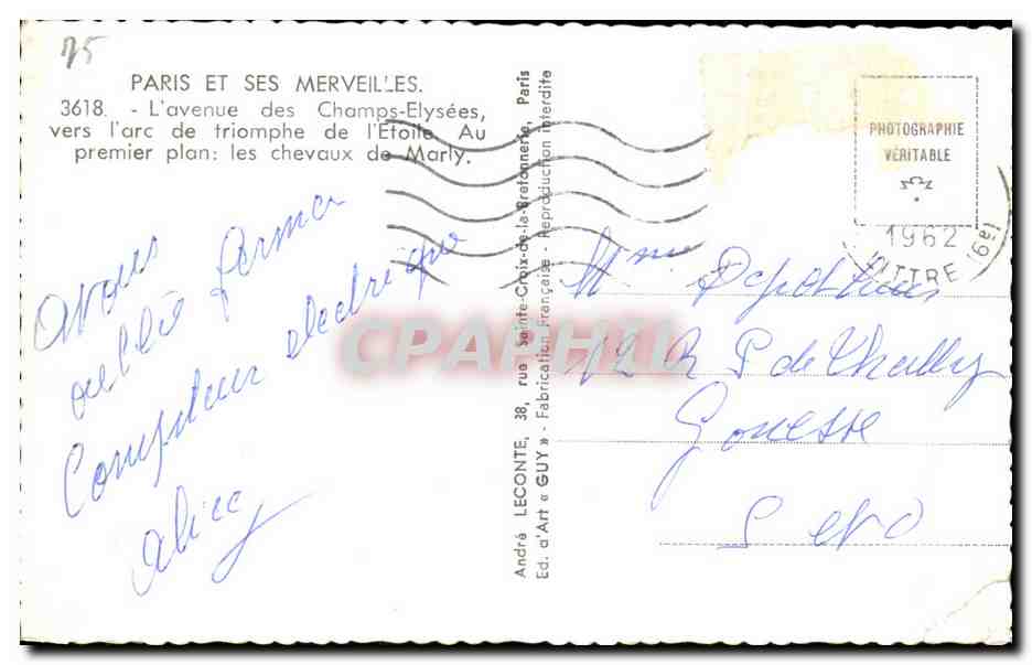 Avenue des Champs-Élysées — Arc de Triomphe de l'Étoile — Éd. d'Art « Guy » — Verso