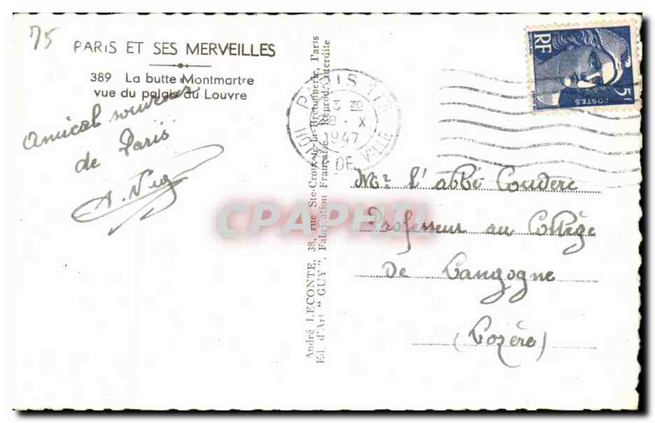 CPA Paris Et Ses Merveilles La butte Montmartre vue du palais du Louvre — Rückseite