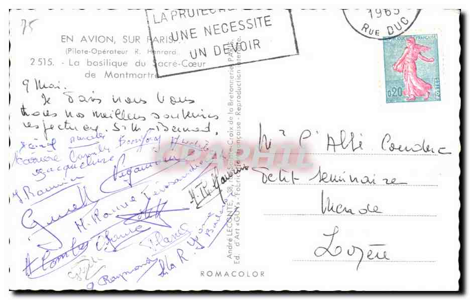 CPA En Avion Sur Paris La basilique du Sacre Coeur de Montmartre — Rückseite